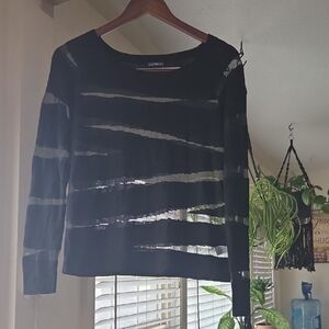 Express Sheer Black and Gray Striped Long Sleeve Top